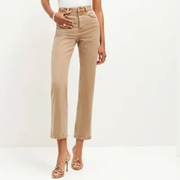 New NWOT Reformation Cynthia High Rise Straight Jeans Marzipan 26 - Picture 2 of 7